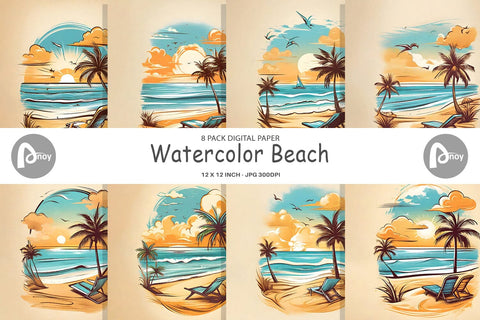 Digital Paper Watercolor Beach Digital Pattern artnoy 