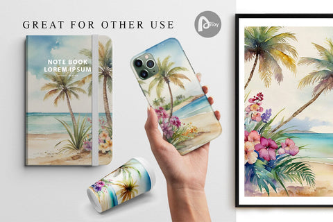 Digital Paper Watercolor Beach Scene Digital Pattern artnoy 