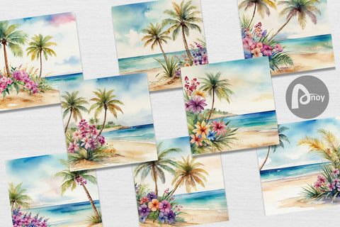 Digital Paper Watercolor Beach Scene Digital Pattern artnoy 