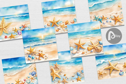 Digital Paper Watercolor Beach Summer Digital Pattern artnoy 