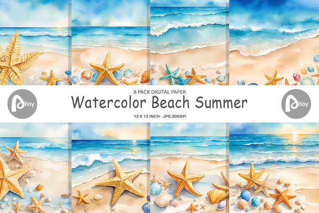 Digital Paper Watercolor Beach Summer Digital Pattern artnoy 