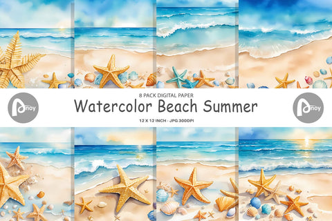 Digital Paper Watercolor Beach Summer Digital Pattern artnoy 