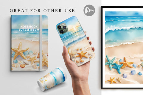 Digital Paper Watercolor Beach Summer Digital Pattern artnoy 