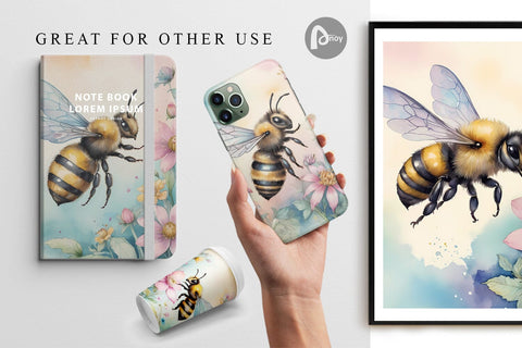 Digital Paper Watercolor Bee Flowers Digital Pattern artnoy 