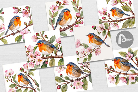 Digital Paper Watercolor Bird Perched Digital Pattern artnoy 