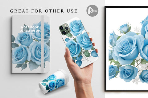 Digital paper Watercolor Blue Roses Digital Pattern artnoy 