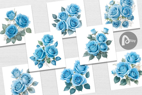 Digital paper Watercolor Blue Roses Digital Pattern artnoy 