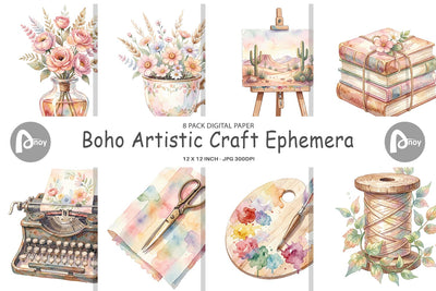 Digital Paper Watercolor Boho Artistic Craft Ephemera Digital Pattern artnoy 