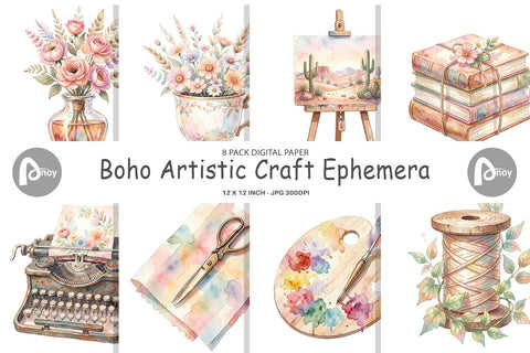 Digital Paper Watercolor Boho Artistic Craft Ephemera Digital Pattern artnoy 