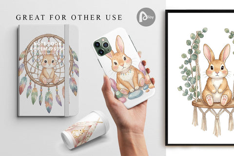 Digital Paper Watercolor Boho Chic Easter Bunny Digital Pattern artnoy 