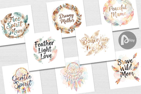 Digital Paper Watercolor Boho Dreamcatcher Mama Quotes Digital Pattern artnoy 