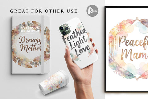 Digital Paper Watercolor Boho Dreamcatcher Mama Quotes Digital Pattern artnoy 