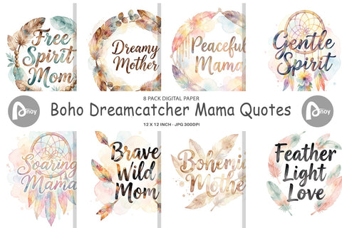 Digital Paper Watercolor Boho Dreamcatcher Mama Quotes Digital Pattern artnoy 