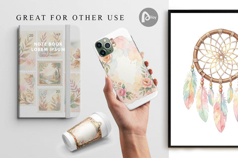 Digital Paper Watercolor Boho Floral Junk Journal Art Digital Pattern artnoy 