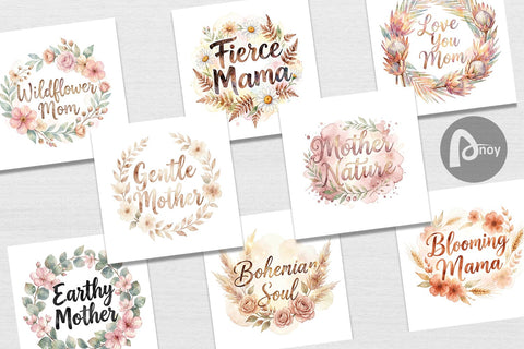Digital Paper Watercolor Boho Floral Mama Quotes Digital Pattern artnoy 