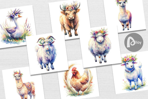 Digital Paper Watercolor Boho Highland Cow And Friends Digital Pattern artnoy 