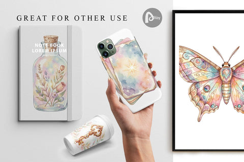 Digital Paper Watercolor Boho Mystical Celestial Art Digital Pattern artnoy 