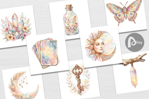 Digital Paper Watercolor Boho Mystical Celestial Art Digital Pattern artnoy 
