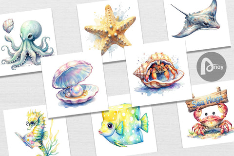 Digital Paper Watercolor Boho Ocean Nursery Animal Digital Pattern artnoy 