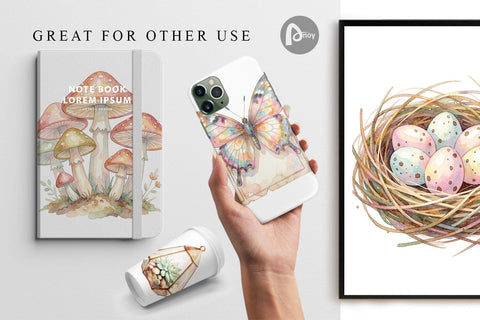 Digital Paper Watercolor Boho Woodland Nature Ephemera Digital Pattern artnoy 