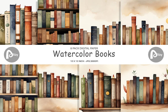 Digital Paper Watercolor Books Digital Pattern artnoy 