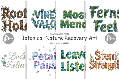 Digital Paper Watercolor Botanical Nature Recovery Art Digital Pattern artnoy 