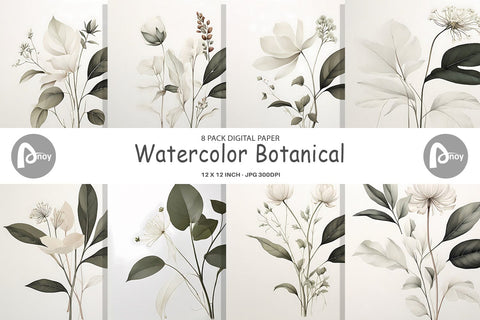 Digital Paper Watercolor Botanical Sublimation artnoy 