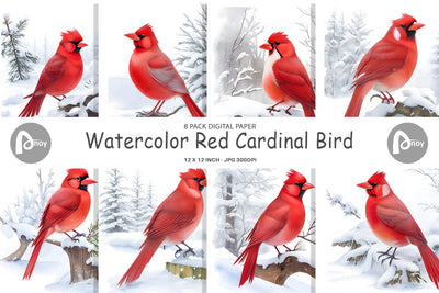 Digital Paper Watercolor Cardinal Bird Digital Pattern artnoy 
