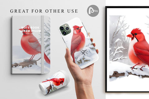 Digital Paper Watercolor Cardinal Bird Digital Pattern artnoy 