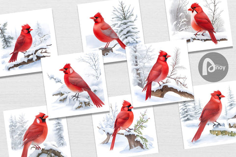 Digital Paper Watercolor Cardinal Bird Digital Pattern artnoy 