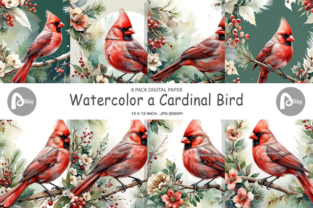 Digital Paper Watercolor Cardinal Bird Digital Pattern artnoy 