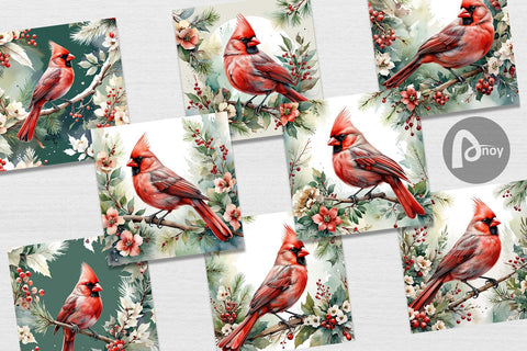 Digital Paper Watercolor Cardinal Bird Digital Pattern artnoy 