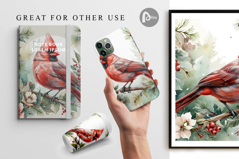 Digital Paper Watercolor Cardinal Bird Digital Pattern artnoy 