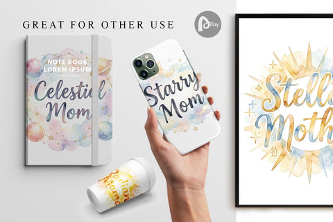 Digital Paper Watercolor Celestial Boho Mother Quotes Digital Pattern artnoy 