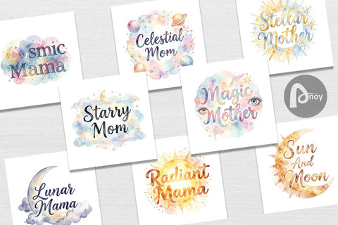 Digital Paper Watercolor Celestial Boho Mother Quotes Digital Pattern artnoy 
