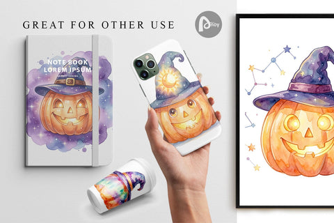 Digital Paper Watercolor Celestial Starlight Witch Hat Digital Pattern artnoy 