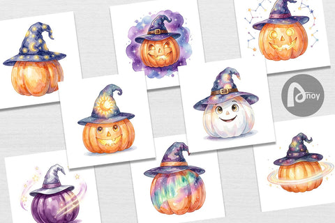 Digital Paper Watercolor Celestial Starlight Witch Hat Digital Pattern artnoy 