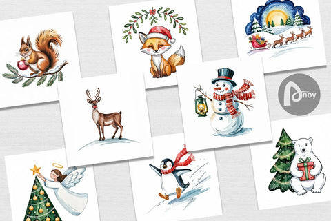 Digital Paper Watercolor Christmas Animal Digital Pattern artnoy 