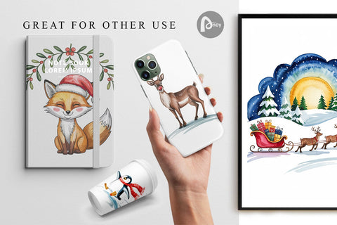 Digital Paper Watercolor Christmas Animal Digital Pattern artnoy 