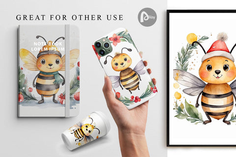 Digital Paper Watercolor Christmas Bee Digital Pattern artnoy 