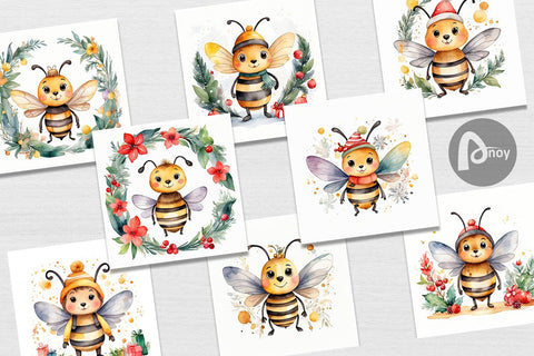 Digital Paper Watercolor Christmas Bee Digital Pattern artnoy 