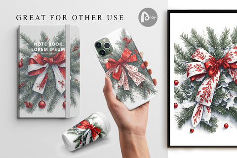Digital paper Watercolor Christmas Bow Digital Pattern artnoy 