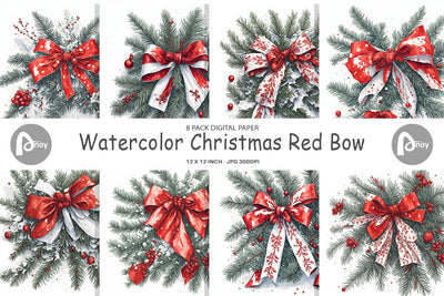 Digital paper Watercolor Christmas Bow Digital Pattern artnoy 