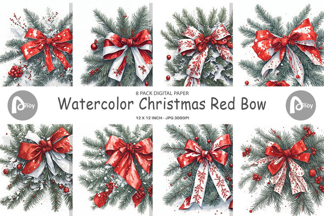 Digital paper Watercolor Christmas Bow Digital Pattern artnoy 
