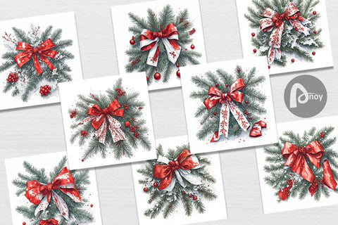 Digital paper Watercolor Christmas Bow Digital Pattern artnoy 