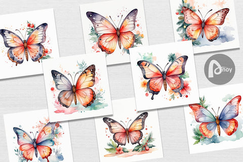 Digital Paper Watercolor Christmas Butterfly Digital Pattern artnoy 