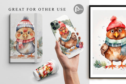Digital Paper Watercolor Christmas Chiken Digital Pattern artnoy 