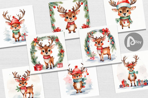 Digital Paper Watercolor Christmas Deer Digital Pattern artnoy 