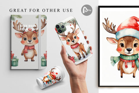 Digital Paper Watercolor Christmas Deer Digital Pattern artnoy 