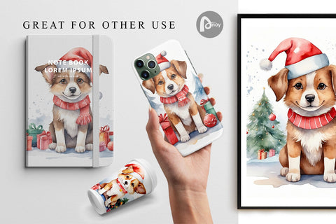 Digital Paper Watercolor Christmas Dog Digital Pattern artnoy 